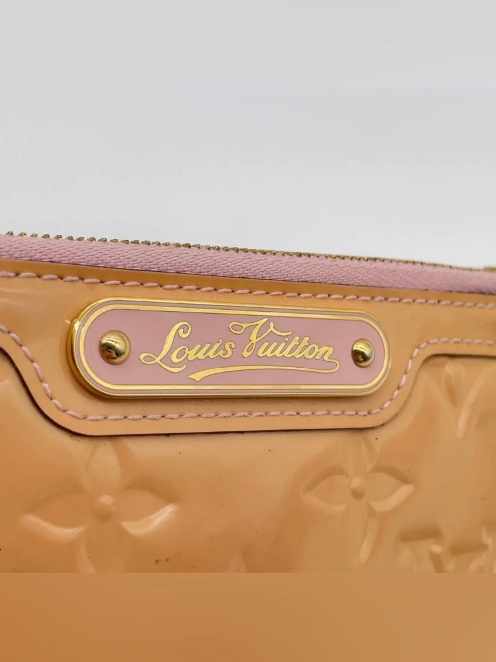 Auth Louis Vuitton Monogram Vernis Pochette Clé NM Orange/Beige